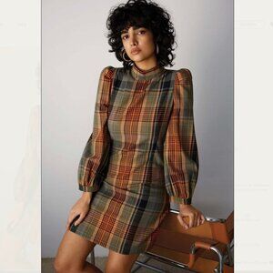 Eve Gravel Plaid Mini Dress - Green and Brown